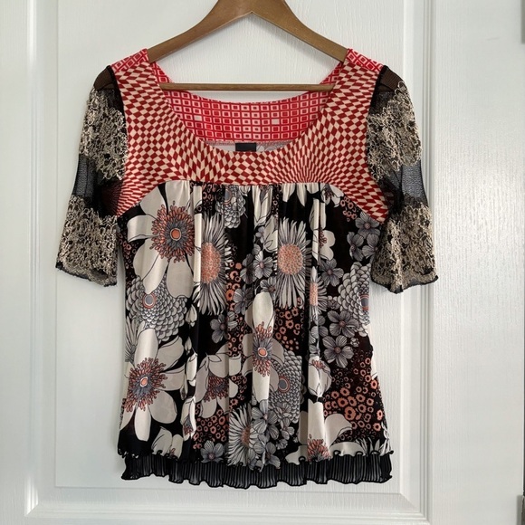 Anac by Kimi Mesh Floral Geometric Print Blouse Large - Picture 8 of 8